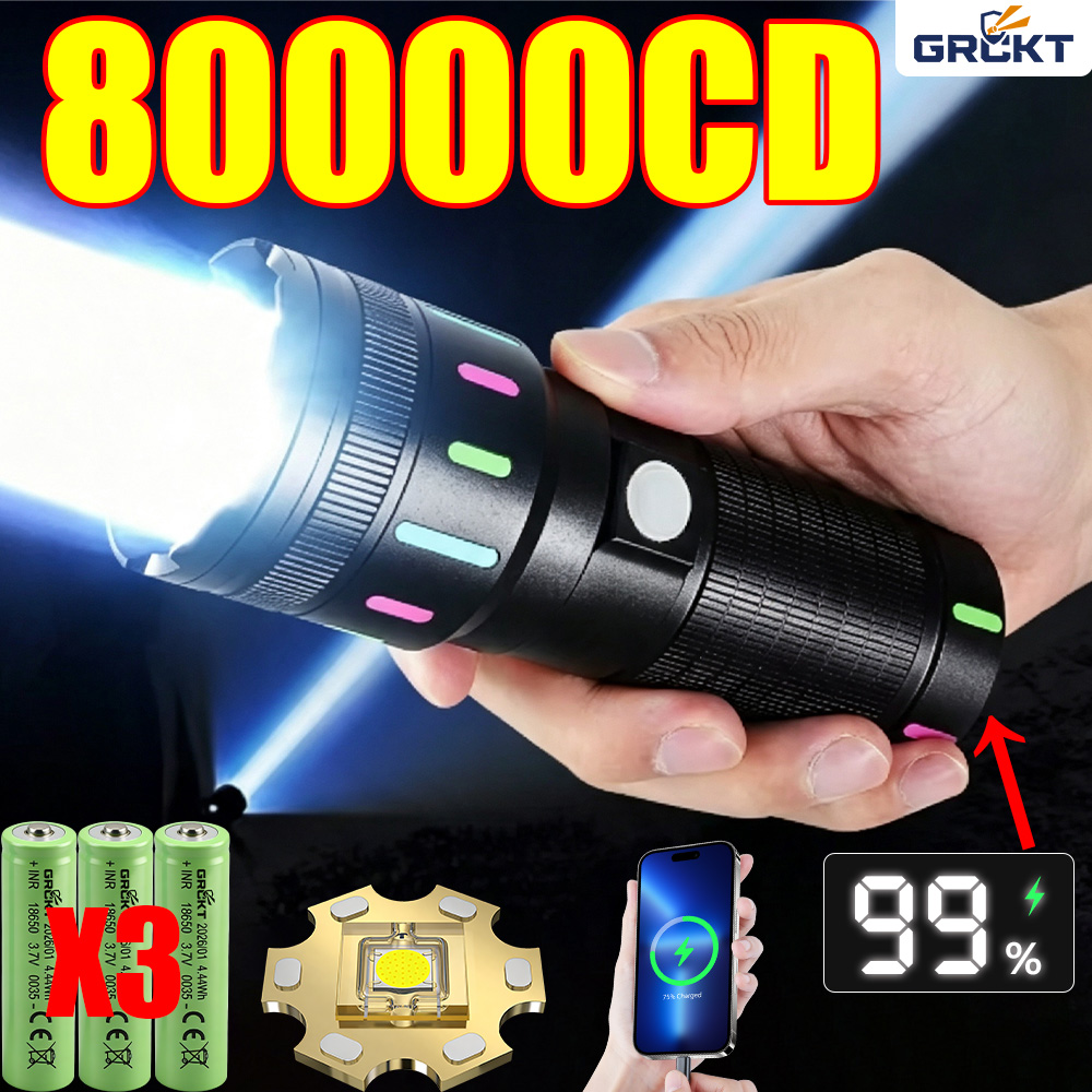 Outdoor Lighting Quality - 80000CD Самый мощный светодиодный фонарь, тактический